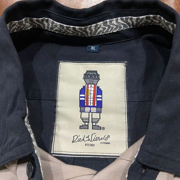 Rich Wierdo Color Block Black Tan White Button Down Shirt Cotton Men's XL - Picture 7 of 9